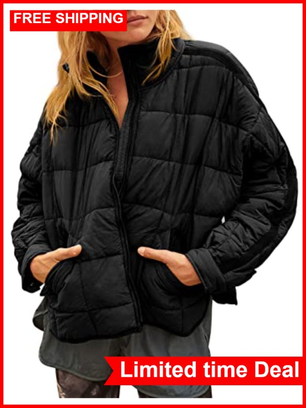 Huaqiao Womens Quilted Puffer Jacket Lightweight Zip Up Winter Coat